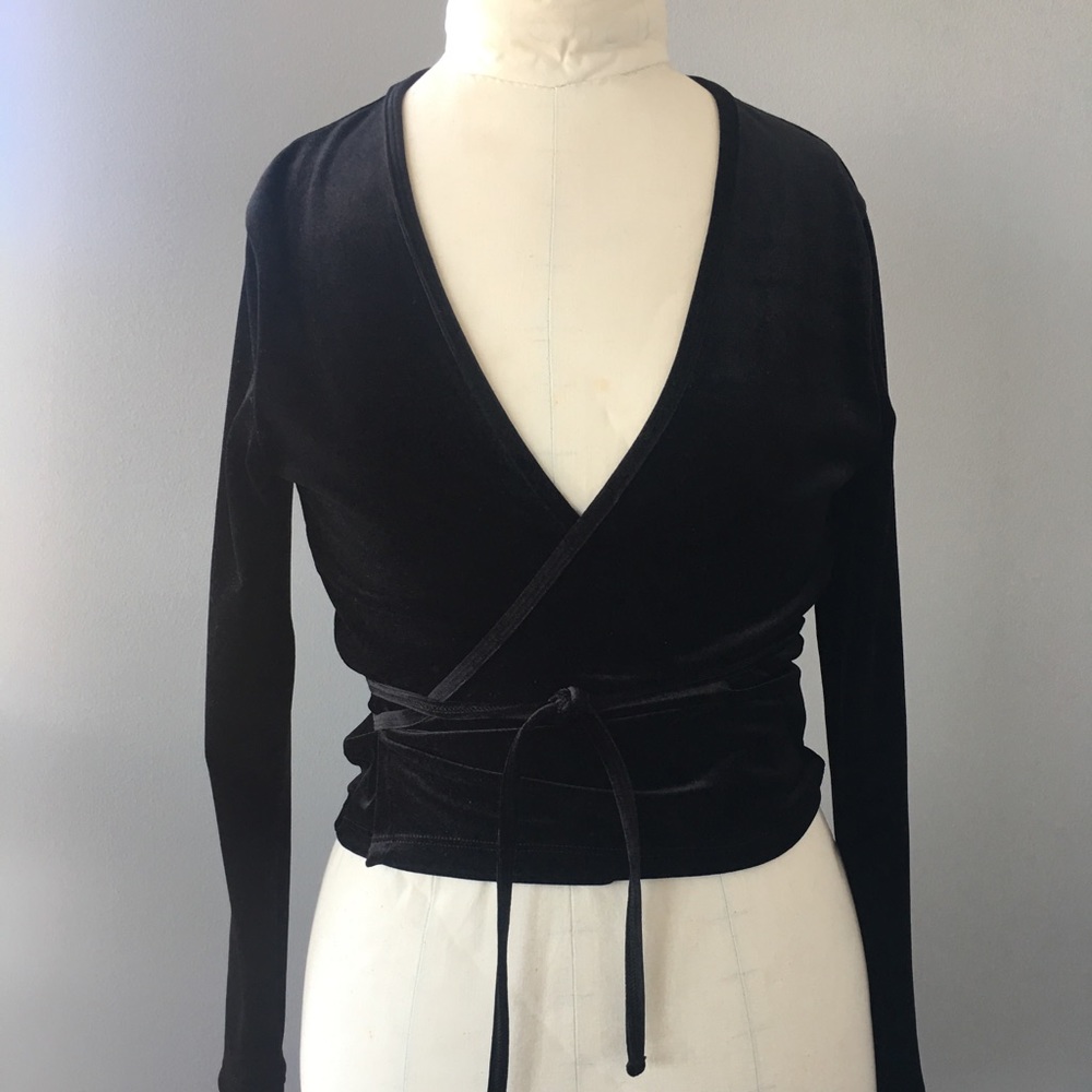 Velvet cropped wrap-cardigan